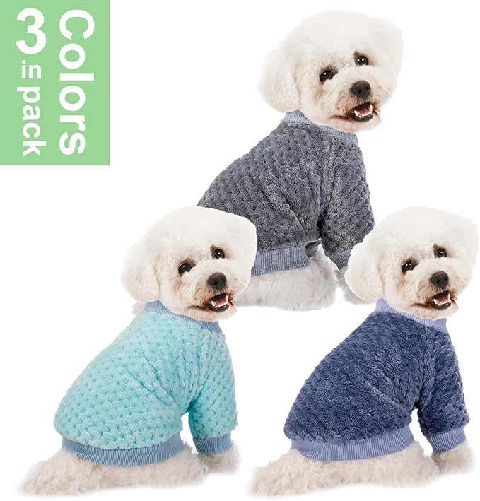 Dog Sweater, 3 Pack Dog Sweaters for Small Medium Dogs or Cat, Warm Soft Flannel Pet Clothes for Dogs Girl or Boy, Dog Shirt Coat Jacket (X-Large, Grey+Navy+Sky Blue)