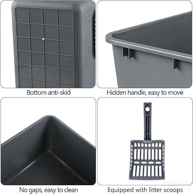 4 Pack Large Open Top Cat Litter Box with High Sides, 24.56" x 15.11" x 12.71" Multi Cat Litter Pan for Kitty, Gray