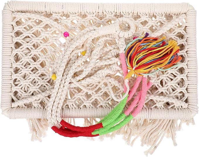 DOITOOL Macrame Hanging Cat Hammock Bed Tassel Cotton Rope Swing Wear-Resistant Indoor Cat Nest Suitable for Kittens and Household Pet Hammock Furniture