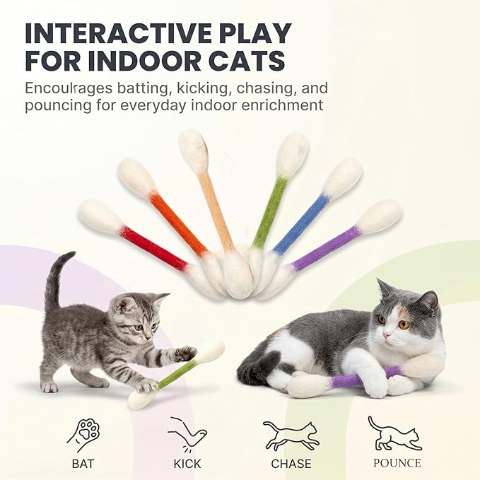 Cotton Swabs Cat Toys with Catnip, Giant Cat Qtip Toy Chew Sticks, Durable Q Tip Cat Toy Teething Ropes for Boredom, Exercise, Big Interactive Felt Kitty Kicker Toy