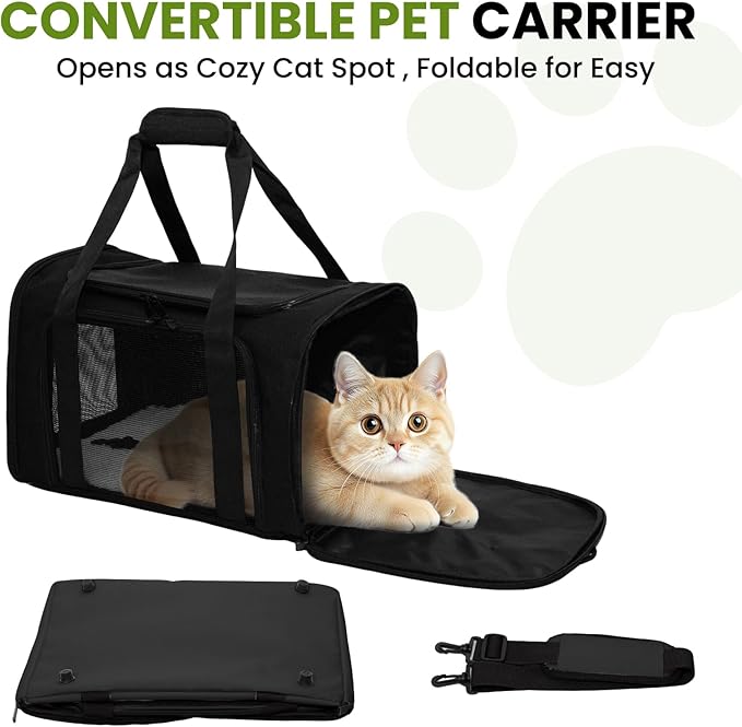Soft-Sided Cat Carrier Expandable Pet Carrier Airline Approved Mesh Travel Carrier Up to 22lbs for Cats Small Dogs Collapsible Escape-Proof with Shoulder Strap (20x13x13 Black)