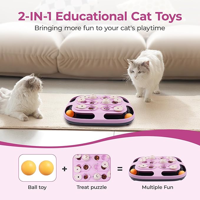 LACCEN Cat Puzzle Toy, 2 in 1 Interactive Cat Toys with Track Ball, Mental Stimulation Puzzle Games Food Dispenser Physical Exercise Slow Feeder Enrichment Toys for Bored Indoor Adult Kitten Cats