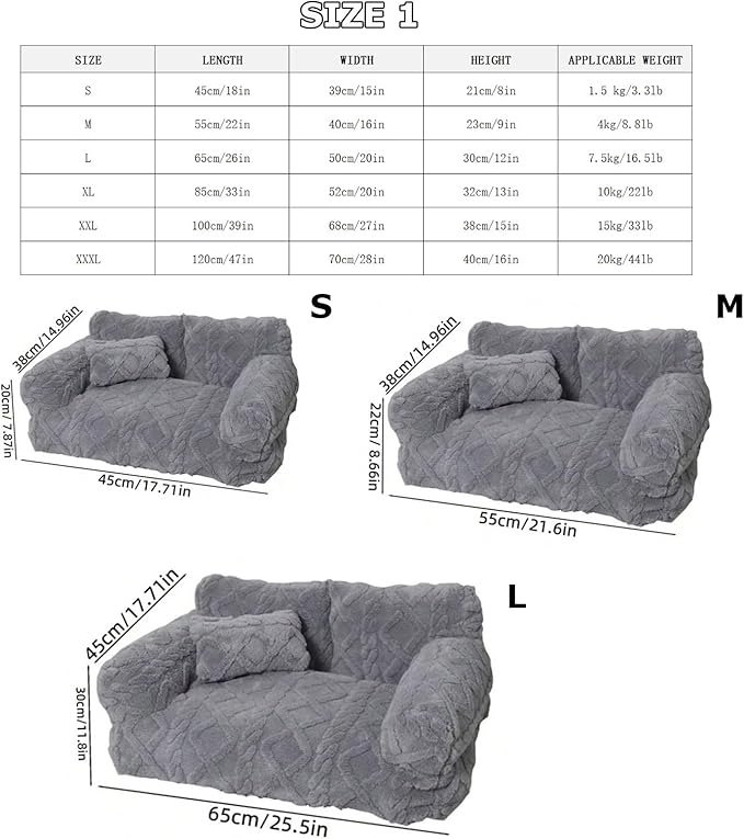 Plush Calming Pet Sofa Bed, Soft Cat Dog Couch with Removable Cover, Large Kennel Cat Sleeping Sofa Chair Furniture, Non-Slip Bottom for Supplies Cats Dogs(Beige,Large)