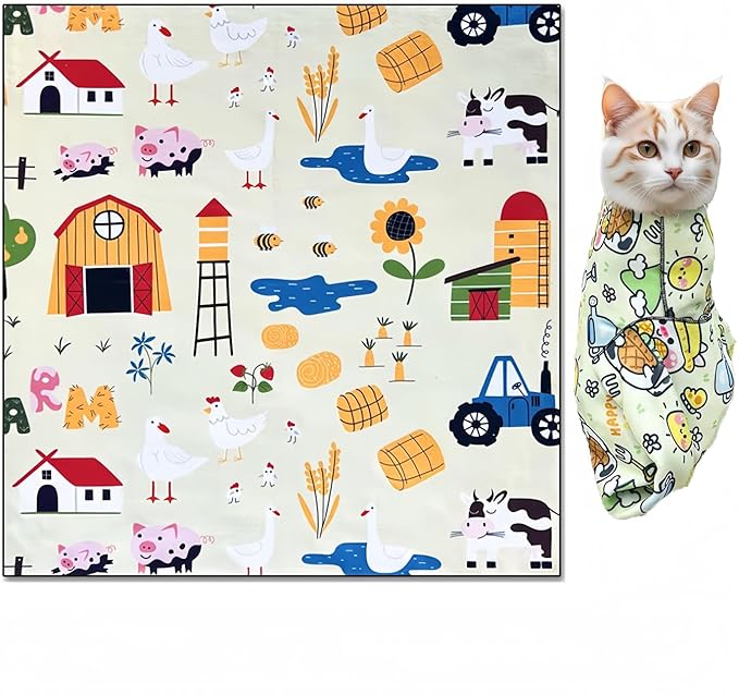 Cat Wrap for Cutting Nails Cloth Burrito Wrap for Nail Clipping,Scratch and Escape Prevention,Multi-Purpose Swaddle Wrap Pet Worker (Farm + House, 27.56inchx27.56inch)