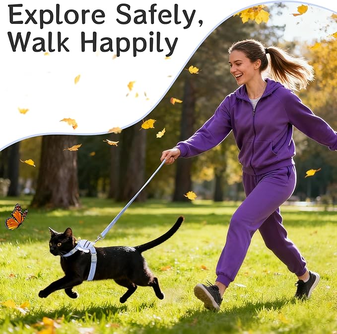 Cat Harness and Leash Set - Comfortable Lightweight Vest Design, Escape Proof Adjustable Kitten Harness for Cats Walking and Safe Travel