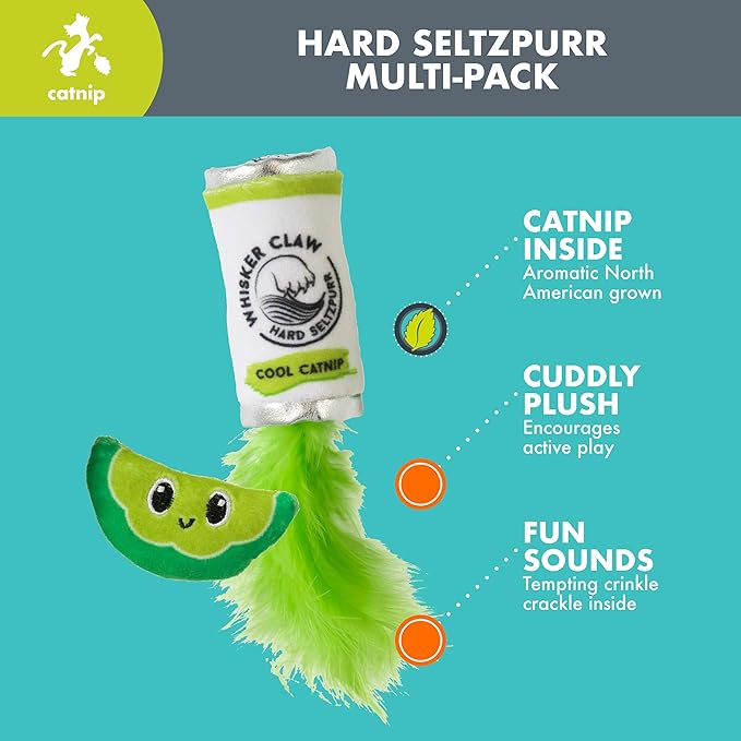 Whisker Claw & Lime Catnip Crinkle Plush Cat Toy, Pack of 2 | Soft Plush Toys with Textured Crinkle Sound | Enriched with Premium Catnip