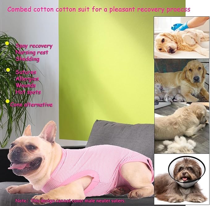 Dog Surgery Recovery Suit Dogs Neuter Spay Female Male Protective Clothes,Pink-White Striped M
