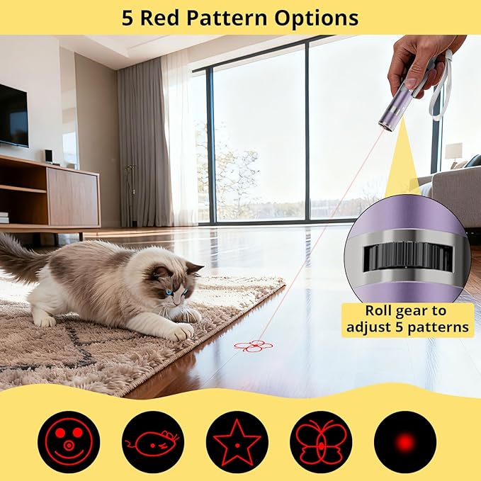 Cat Toy, Distinctive Purple Painted Metal Casing with Paw Print Design, USB Rechargeable, 3 Light Modes & 5 Adjustable Patterns,Interactive Chase Toy for Indoor Cat & Dog & Bird Training & Exercise