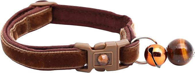 Velvet Cat Collar with Bell | Safety Breakaway Collar | Adjustable Large Size or Kitten Collar (Brown, Small(10lbs & Less))