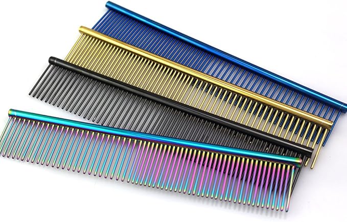 ZoCr Stainless Steel Pet Comb for Dogs Cats, Pet Grooming Comb with Different Spaced Rounded Teeth (Black)