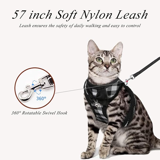 Cat Harness and Leash,Breathable Soft Kittens Vest for Cats Dogs, Escape Proof with Bell and Bow-Knot Decoration Christmas…