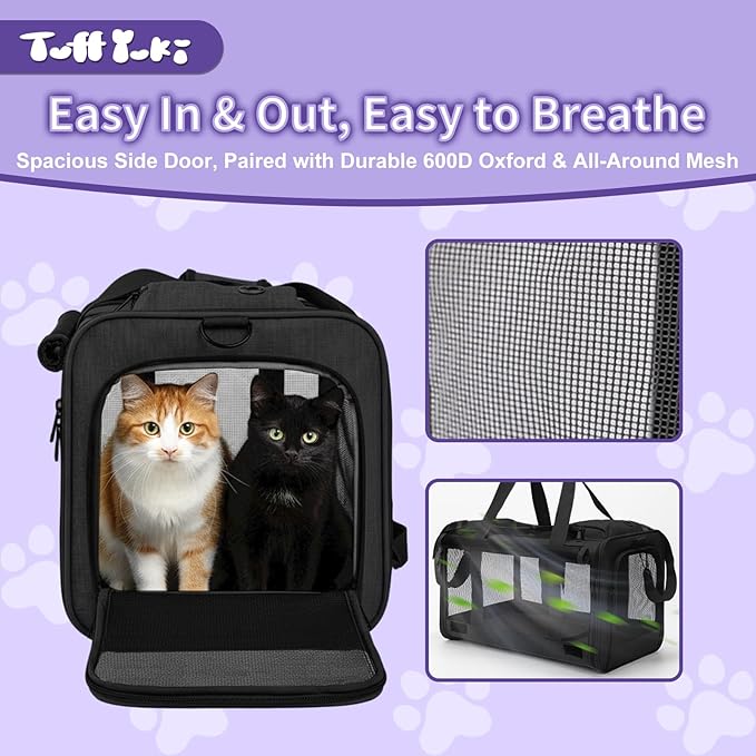Pet Carrier for Medium-Small Cats, Collapsible Cat Carrier and Soft-Sided Pet Carrier for Medium Big Cats and Puppy Up to 17lbs, 2-Way Entry with Privacy Cover, Travel Bag L18.12”X11.81”X11.81”