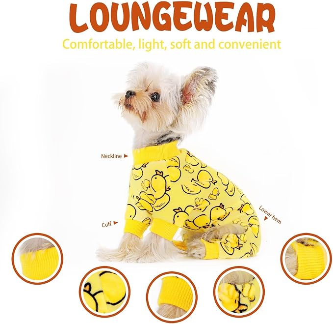 Adorable Yellow Duck Dog Pajamas – Lightweight, Cozy Four-Legged Outfit for Small to Large Dogs and Cats, Soft and Snuggly Pet Wear for Everyday Comfort and Cuteness. Yellow&S