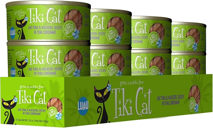 Tiki Cat Luau Wet Cat Food, Ahi Tuna & Mackerel, 2.8 oz. Cans (12 Count)