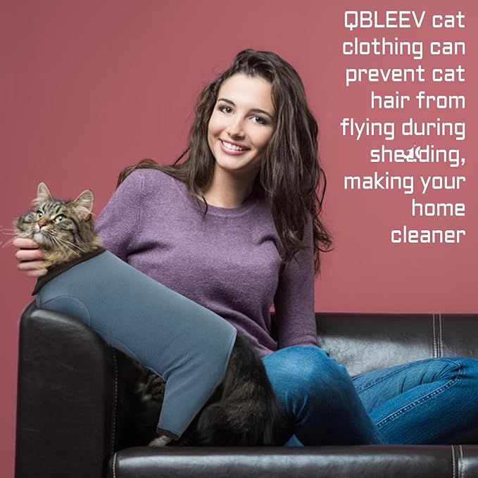 QBLEEV Sticky Hair Cat Clothes, Soft Cat Pajamas for Cats Only, Prevent Lost Fur Kitten Sweater Onesie, Stretchy Recovery Suit for Female Male Cats After Surgery Daily Wear, Sky, XXL