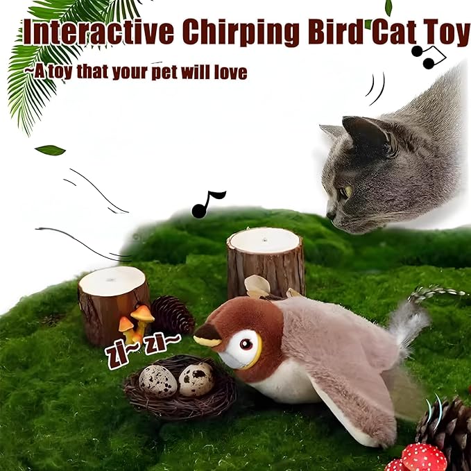 Dumwick 2026 Upgrade Interactive Chirping Bird Cat Toy,Flapping Wingss with Realistic Sounds,Simulated Chirping Bird Cat Toy for Indoor Play and Exercise (Sparrow 1pcs)