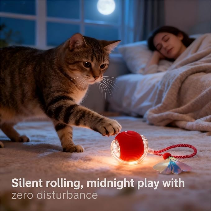 JBD Smart Cat Toy Ball for Indoor Cats, Automatic Interactive Cat Toy - Auto Rolling Kitten Toys for Boredom Relief, Silent Self Moving Electronic Pet Toy Ball for Exercise, USB Rechargeable