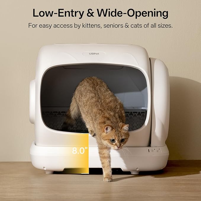 UBPET Automatic Litter Box, 106L Extra Large Self-Cleaning Cat Litter Box for Multiple Cats, Smart App Control, Odor-Control System, Anti-Pinch Safety Design, Includes Waste Bags and Deodorizer Blocks