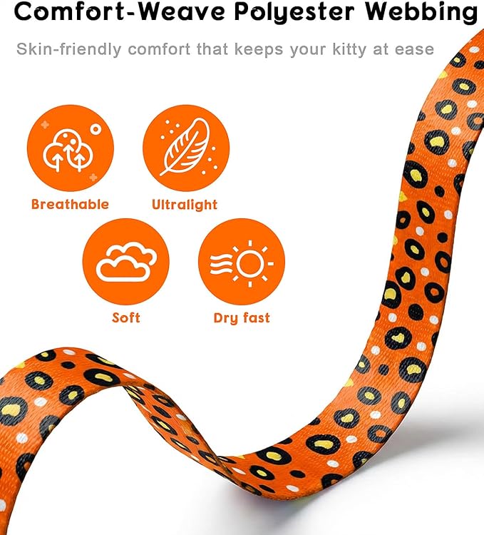 Halypet 2-Pack Cat Harness and Leash Set, Escape Proof 3-in-1 Adjustable Harness for Cats, Soft Lightweight, Easy On & Control for Walking, Travel & Outdoor Use, Vibrant Leopard Orange, Medium