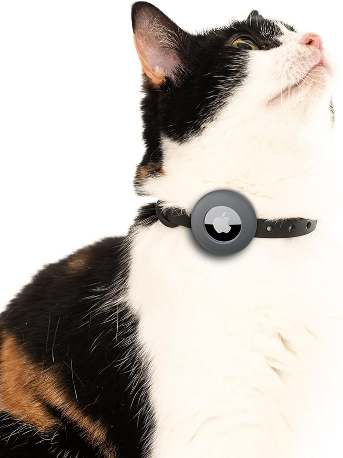 Airtag Silicone Cat Collar - Soft, Comfortable, and Lightweight Breakaway Collar with Air Tag GPS Tracker Holder for Outdoor Cats and Sensitive Skin Kittens by Nuvuq (6 ⅞" to 10 ¼", Black)
