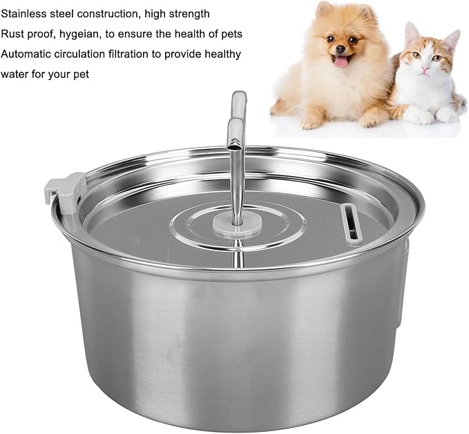 Stainless Steel Cat Water Fountain 3.2L Pet Fountain Water Bowl with Dual Spout Design for 2 Pets, Automatic Circulation & Filtration,Quiet Pump, Water for Indoor & Outdoor