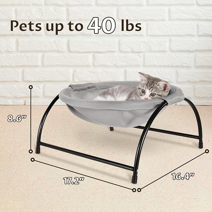 Elevon Elevated Cat Bed, Free-Standing Cat Hammock Bed, Pet Bed with Metal Frame for Indoor Outdoor, Pet Bed Suitable for Summer Machine Washable & Breathable Easy Assembly up to 40lbs