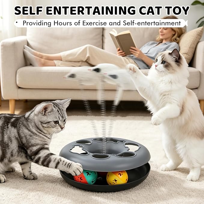 XIAPIA Cat Tunnel for Indoor Cats, 6-in-1 Collapsible Crinkle Play Tunnel with Interactive Roller Track Ball, Cat Enrichment Toys for Kittens Rabbits, Exercise Hide & Seek Tube for Indoor Outdoor Play