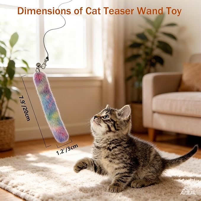 LASOCUHOO Cat Worm Toys, (3 Packs) Interactive Cat Wand Replacement Refill Attachments for Indoor Cats, Fit for Most Cats Random Color