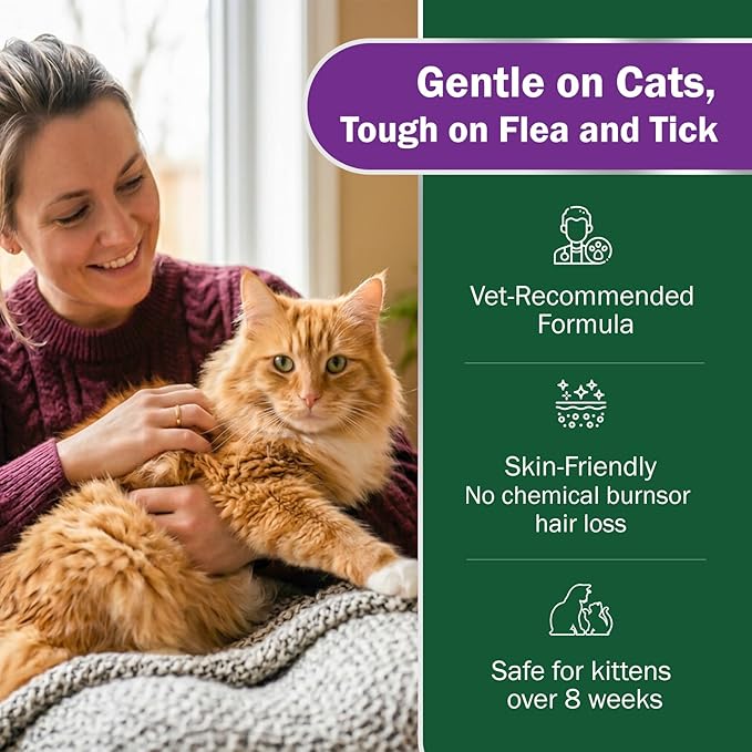 Flea and Tick Prevention for Cats & Kittens - Topical Waterproof Cat Flea and Tick Treatment – Fast-Acting & Long - Control for Cats Over 1.5 lbs and 8 Weeks or Older Supplement– 6-Dose Supply