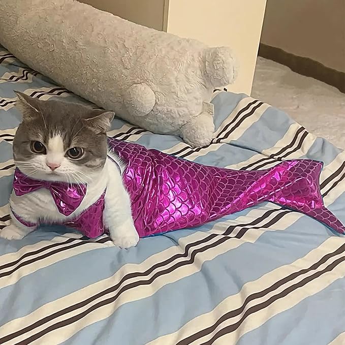 Generic cat Mermaid Costume, Mermaid Tail for Cats, Mermaid Tail Clothes Sequin Mermaid Dress, Comfortable & Soft Dog Outfit, Funny Pet Costumes for Cat and Dog, Purple