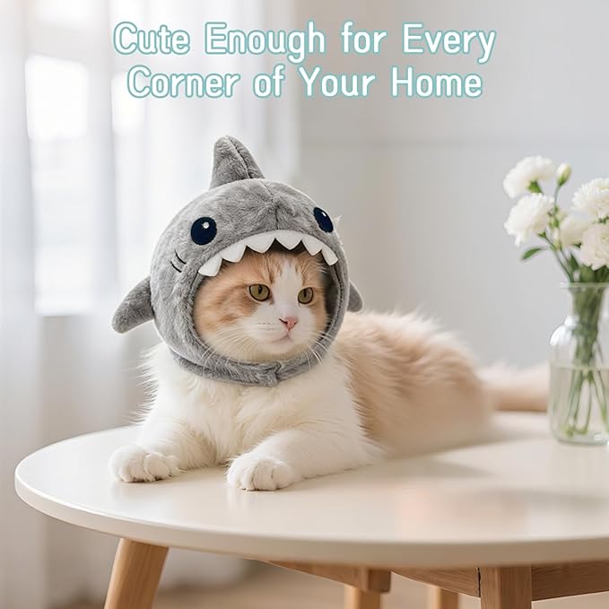 Shark Cat Hat Costume, Winter Hat for Cats & Small Dogs, Cute Pet Dog Cap Costume Gear for Kitten & Puppy Bonnet (1)
