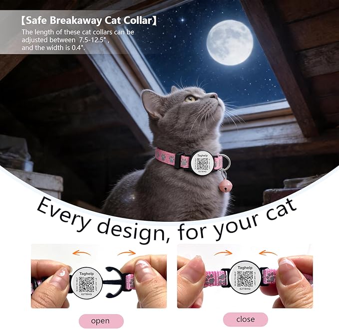 2 Pack QR Code Cat Collar with Instant Lost Pet Recovery System, Scan for Urgent Alerts & Location Info, Breakaway Reflective Collar with Safety Bell (Blue & Pink)