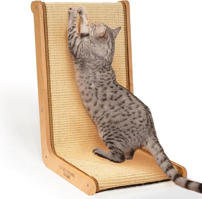 CHEERHOME PETS Sisal Cat Scratcher for Indoor Cats Scratching Pad Vertical Cat Scratcher L Shape Cat Scratching Board Cats Scratch Post Solid Wooden Cat Furniture(Large)