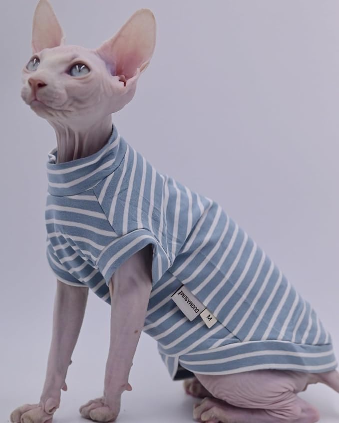 Cotton Sphynx Cat Clothes Spring and Summer Thin High Elasticity Devon Rex, Konish Clothes Hairless Cat Clothes Cat Apparel for Small Cats and Dogs (Blue, XX-Large)