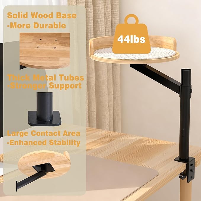 Cat Desk Bed for Indoor, 15.75" Modern Cat Bed for Desk with Mat 360° Rotating & Height Adjustable, Supports up to 22kg/48.5 lb, Furniture for Office and Gaming Tables