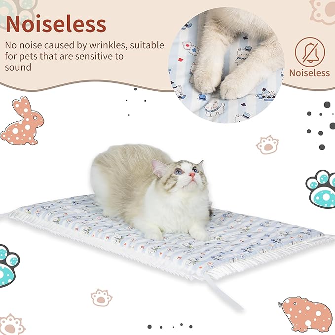 Reversible Silent Cat Bed Self Warming Pet Pad Thin Style Mat Washable Cushion Pad, Pad for Window Perch Outdoor Cat Houses, for Cats, Small Dogs, Rabbits, Non Electric,(Blue Puppy,L)