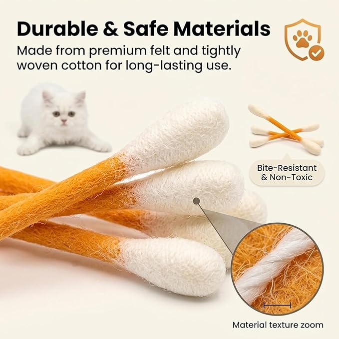 Swabs Cat Toys with Catnip - 6 Pk | Durable for Chew, Cute Cat Toys Interactive Kitty for Boredom, Exercise, & Play | Filled w/Organic Catnip for Anxiety & as Digestive Aid