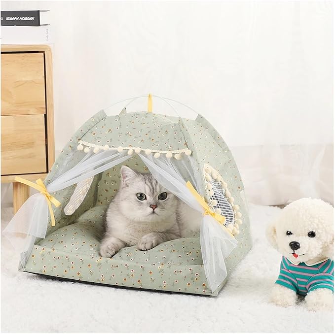 SBTRKT Pet Tent Bed Cats House Supplies Products Accessories Warm Cushions Furniture Sofa Basket Beds Winter Clamshell Kitten Tents Cat (Color : Fruit Green, Size : M 40x40cm)