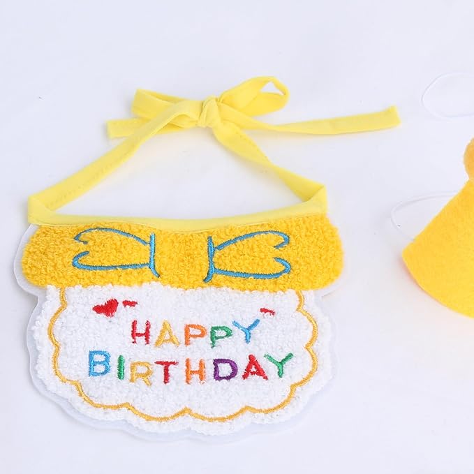 Lasflores Yellow Cat Birthday Supplies Set - Kitten Hat, Number Decor & Happy Birthday Banner Outfits