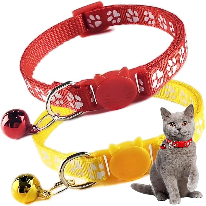 Red Breakaway Cat Collar with Bells, 2 Pack Kitten Collar with Bells, Break Away Cat Collar for Girl Cats Female Kitty