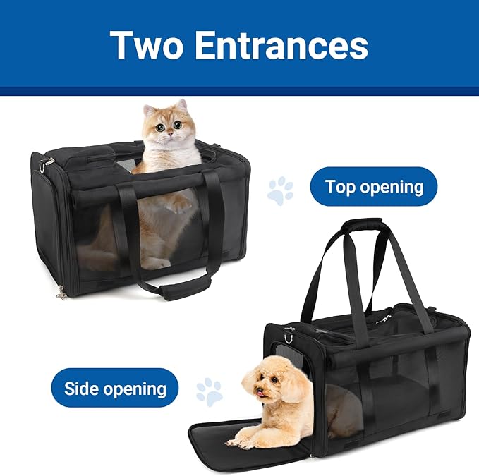 Pet Carrier for Large Cats, Soft Cat Carrier for Medium Big Cats and Puppies up to 20lbs, Washable Dog Carrier 18" L x 11.8" W x 11.8” H for Traveling Home and Outdoor