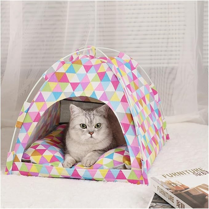 SBTRKT Pet Tent Bed Cats House Supplies Products Accessories Warm Cushions Furniture Sofa Basket Beds Winter Clamshell Kitten Tents Cat (Color : Color Triangle, Size : M 40x40cm)