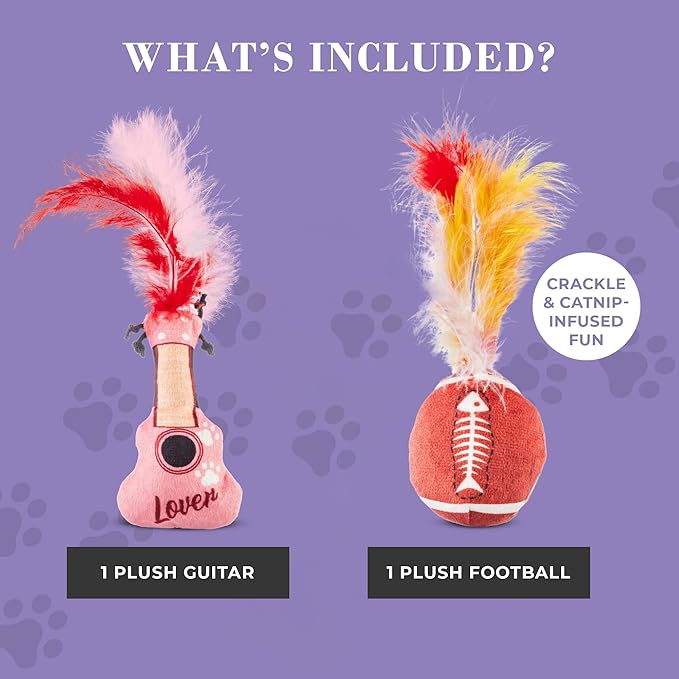 Haute Diggity Kitty Era Collection Set, Plush Cat Toys Catnip Filled with Interactive Crackle Sound, Safe & Durable Toys for Cat & Kitten, 2 Pcs