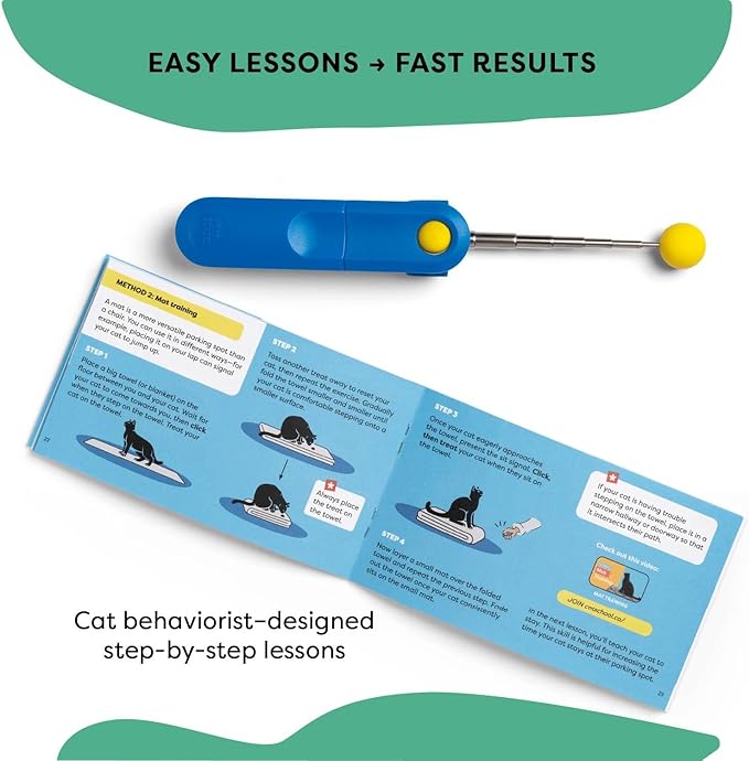 Cat Training Clicker with Detachable Wearable Finger Clicker & Target Stick – Positive Reinforcement Training Tool for Cats – Ideal for Behavior, Tricks & Enrichment