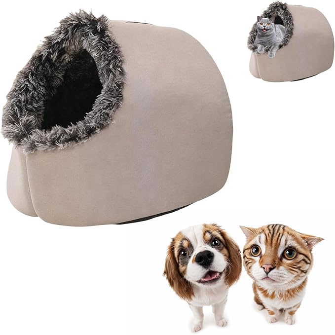 Winter Warm Pet Cave Bed, 2026 New Winter Cozy Cat Tent for Indoor, Soft Plush Cozy Indoor Nest with Non-Slip Bottom for Small Medium Dogs, Cats (Dark Gray, L, 20 * 16 * 15inches)