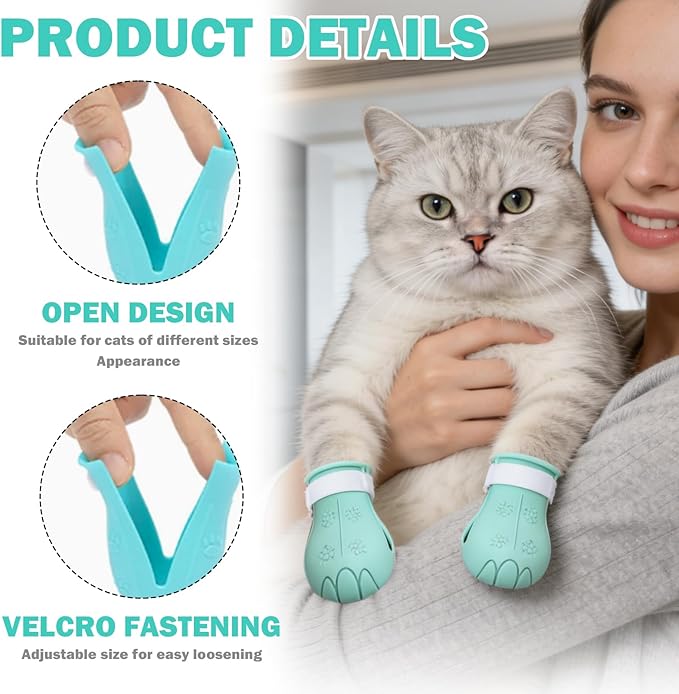 4 Pcs Shoes for Cats, Silicone Cat Feet Claw Covers, Anti-Scratch Cat Nail Shoes Kitten Feet Paw Boots Cat Protector Caps to Prevent Scratching Pet Supplies for Bathing Shaving Grooming