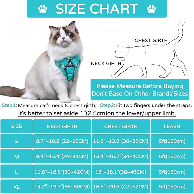 Cat Harness and Leash Set for Outdoor Walking, Upgraded Escape Proof Adjustable Kitten Vest with Lead for Small Cat, Soft Breathable Mesh Jacket with Reflective Strips for Dark Night, S, Green