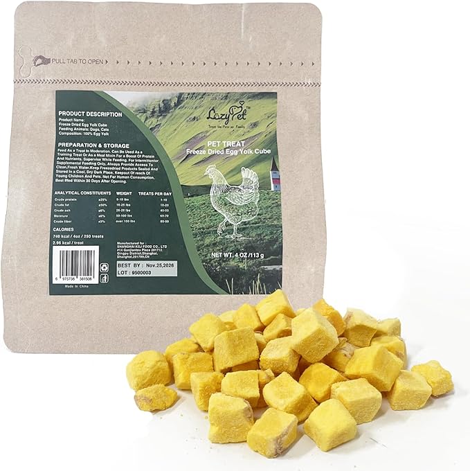 Egg Yolk Treats for Dogs Cats, 100% Pure Single Ingredient Natural Pet Treats, Healthy Grain Free Crunchy Snacks, Supports Skin & Coat, Meal Topper for Training, 4oz