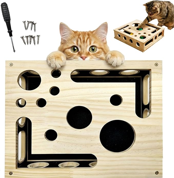 Cat Scratch Puzzle Enrichment Box, Cats Nail File Enrichment Box with Sandpaper Inside, Stress-Free Trimming Nails, Puzzle Feeder Cat Toys Interactive for Indoor Cats Nail Scratcher (No Bell Balls)