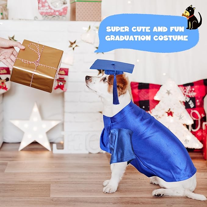 Dog Graduation Cap and Gown, Dogs Cats Graduation Holiday Halloween Costume Accessory(Blue,X-Small)
